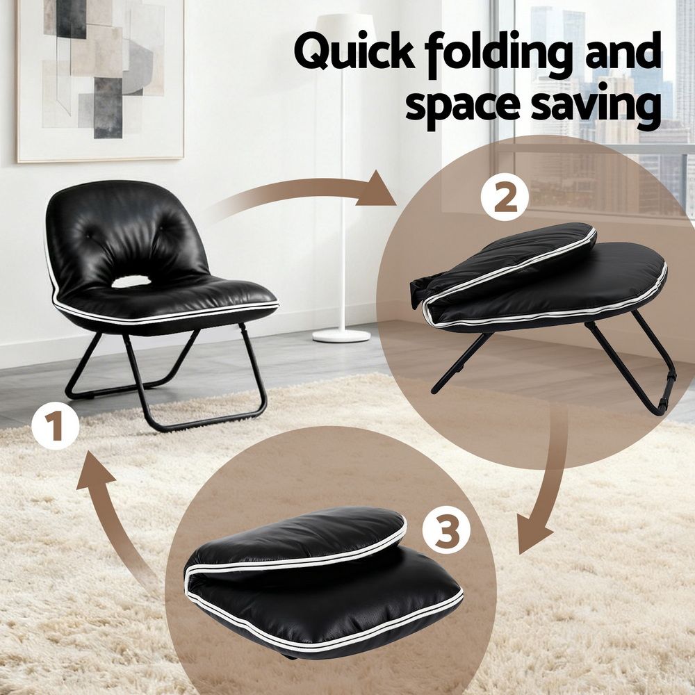 Foldable 2-in-1 Armchair – Portable Black Leather Lounge Chair