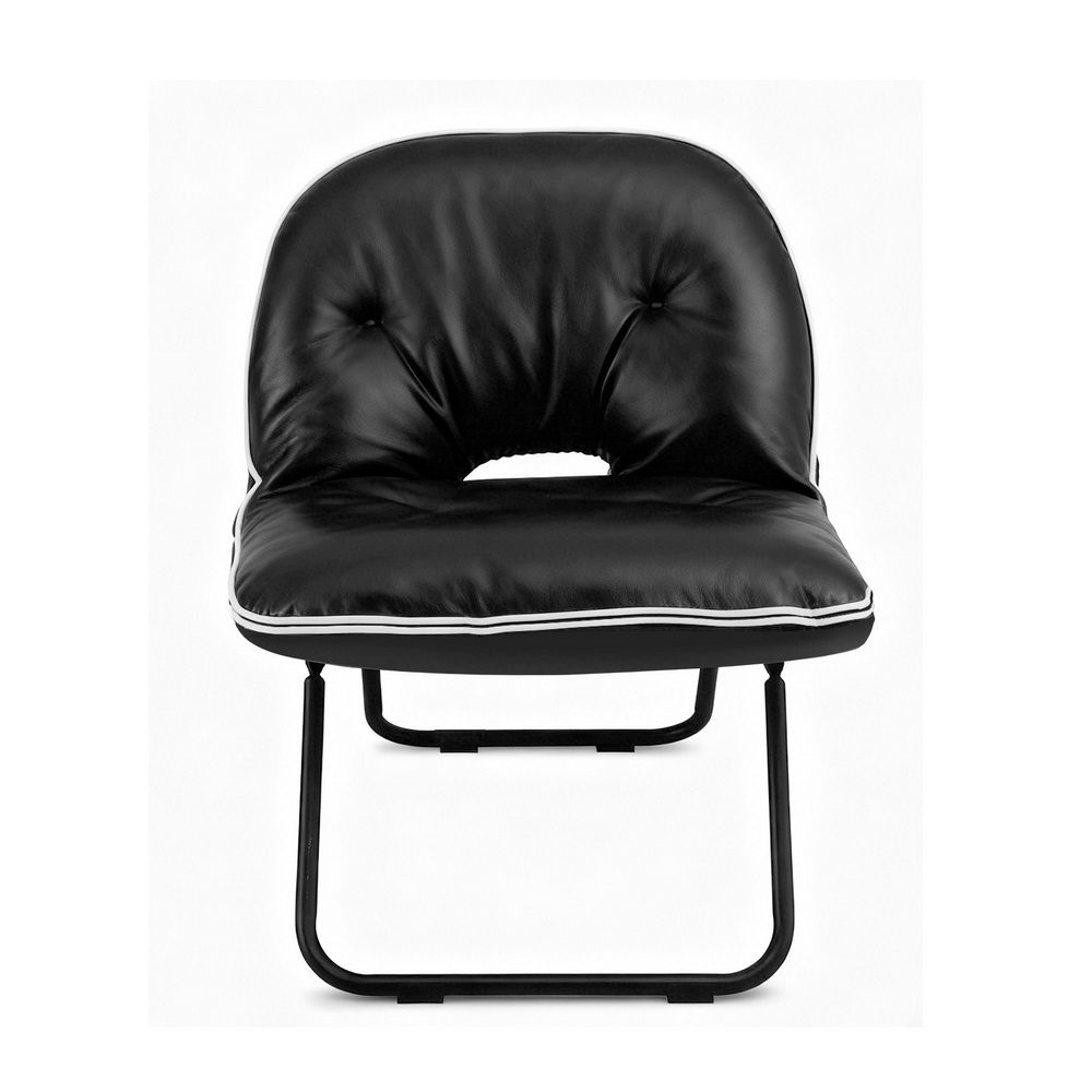 Foldable 2-in-1 Armchair – Portable Black Leather Lounge Chair