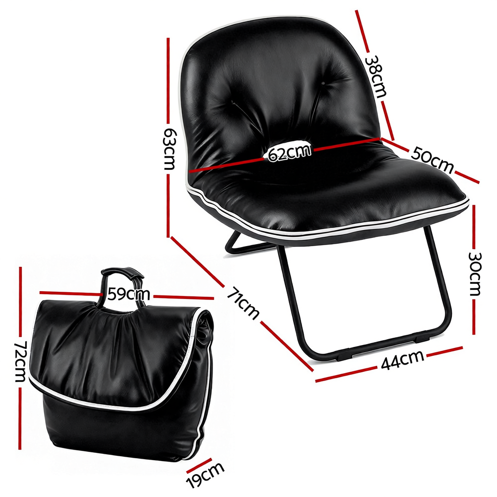 Foldable 2-in-1 Armchair – Portable Black Leather Lounge Chair