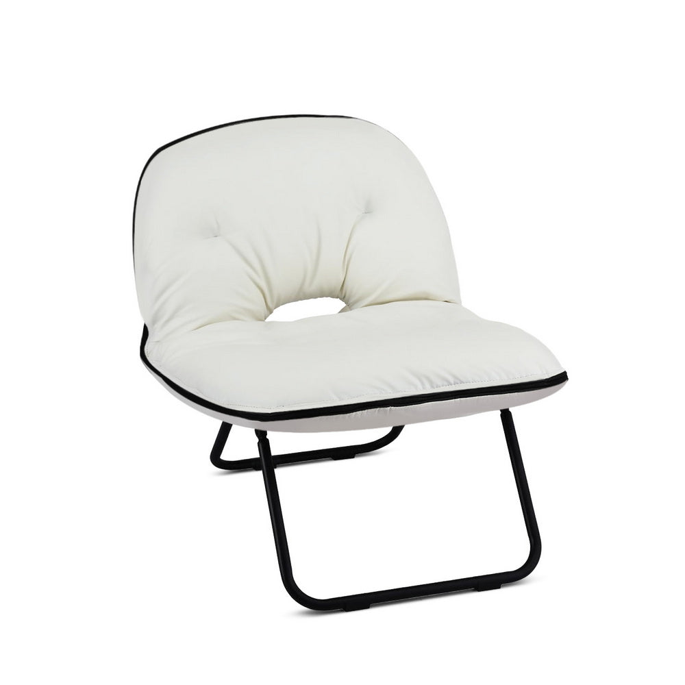 Foldable 2-in-1 Armchair Lounge Chair – Portable White Leather