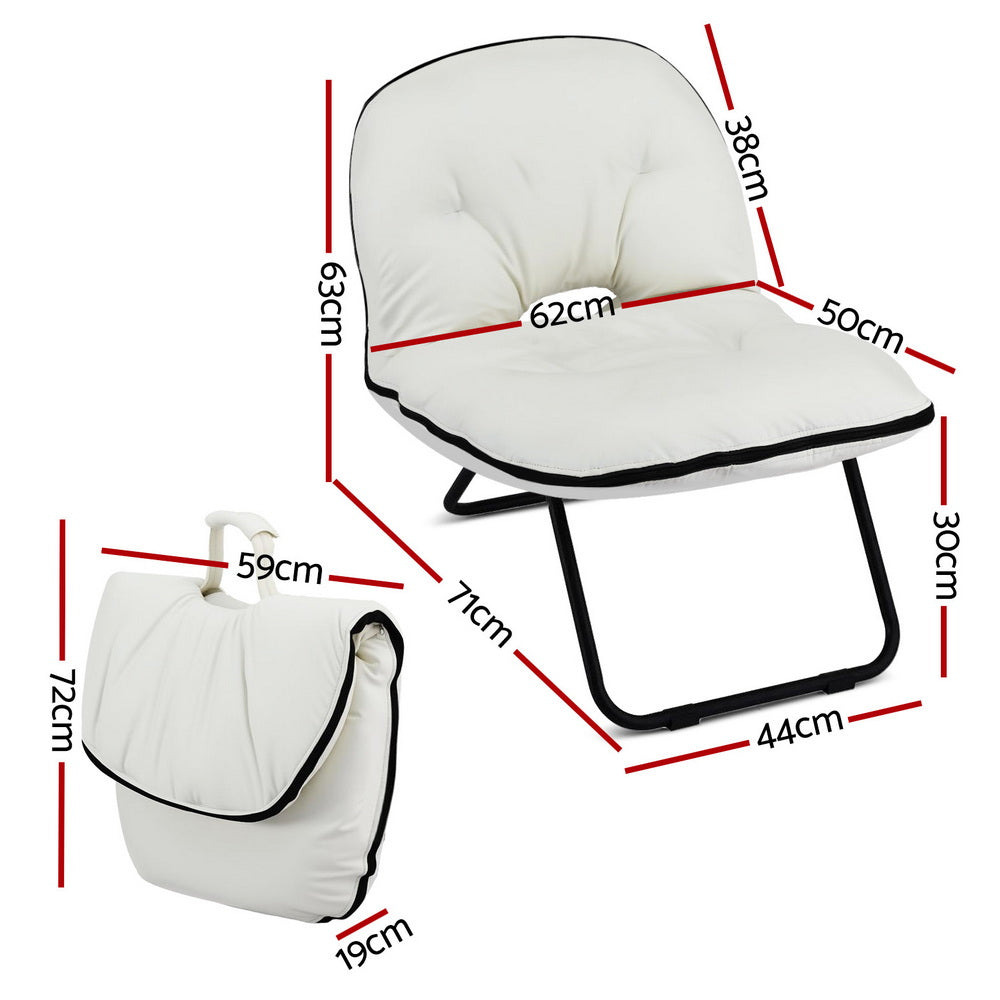 Foldable 2-in-1 Armchair Lounge Chair – Portable White Leather