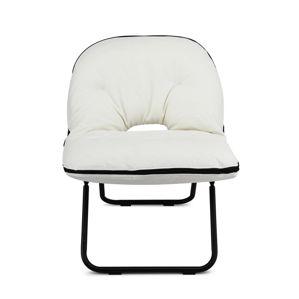 Foldable 2-in-1 Armchair Lounge Chair – Portable White Leather