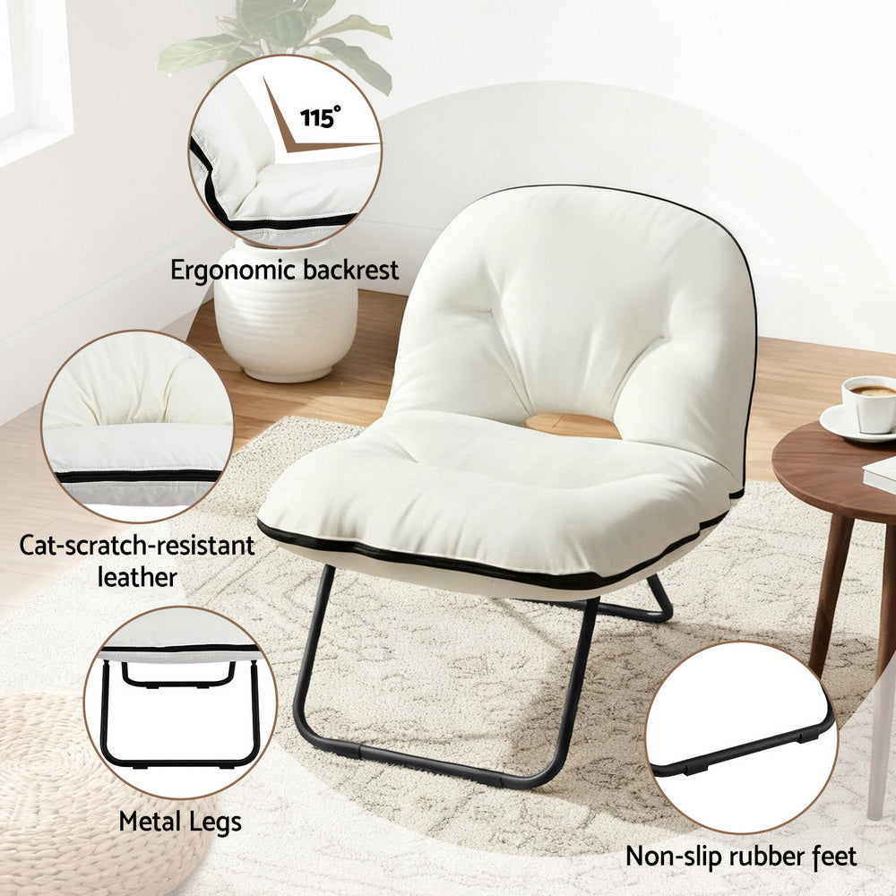 Foldable 2-in-1 Armchair Lounge Chair – Portable White Leather