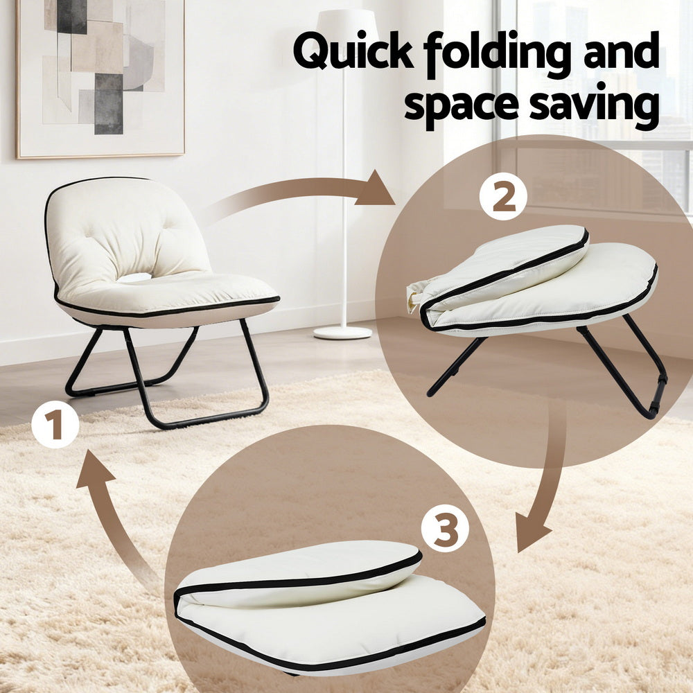 Foldable 2-in-1 Armchair Lounge Chair – Portable White Leather