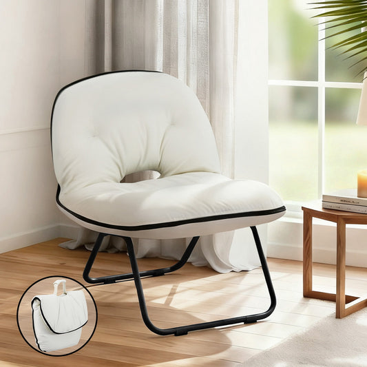 Foldable 2-in-1 Armchair Lounge Chair – Portable White Leather