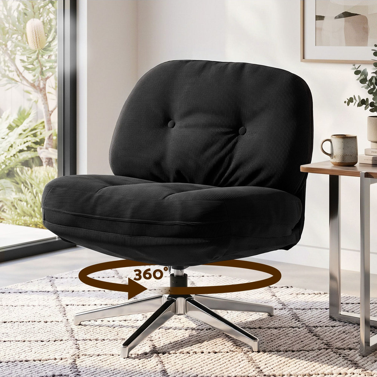 TWSC Swivel Chair Nursing Armchair Lounge Corduroy Steel Star Base Black