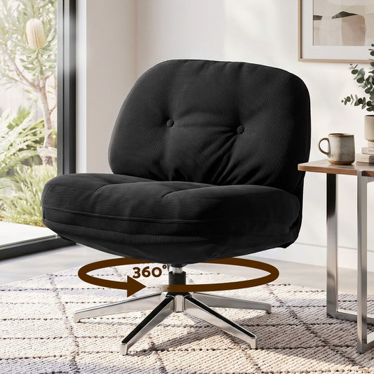 TWSC Swivel Chair Nursing Armchair Lounge Corduroy Steel Star Base Black