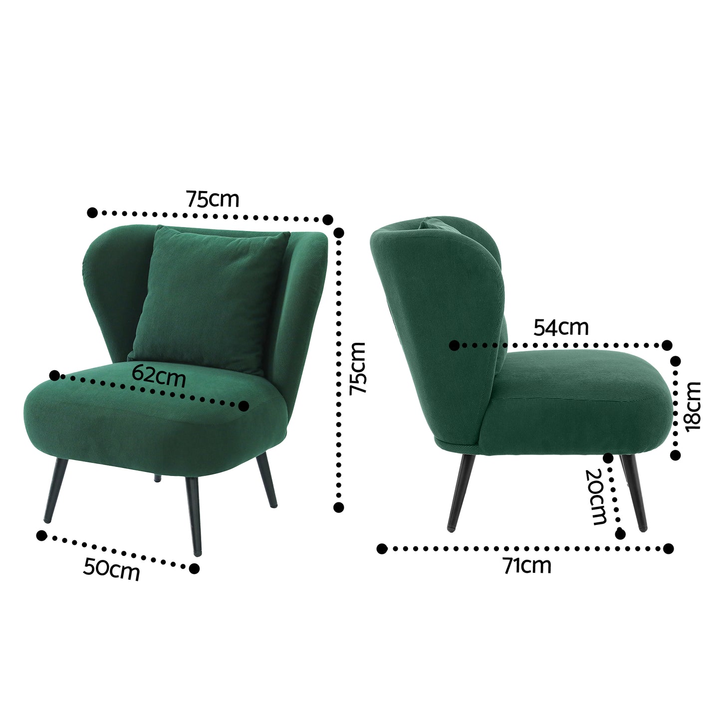 Armchair Accent Chair – Corduroy Velvet, Green