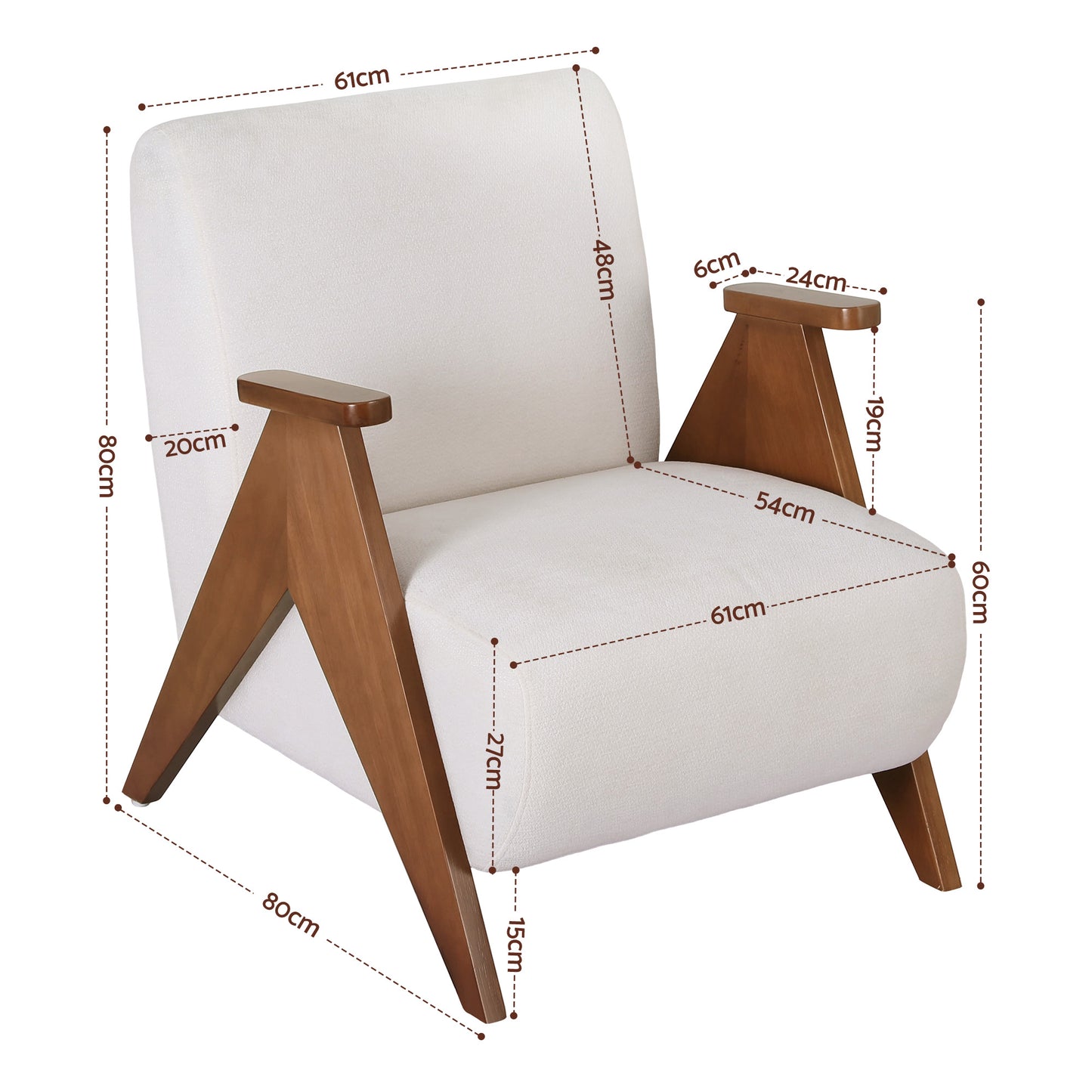 TWSC Armchair Accent Chair Sturdy Upholstered Solid Wood Chenille Fabric White