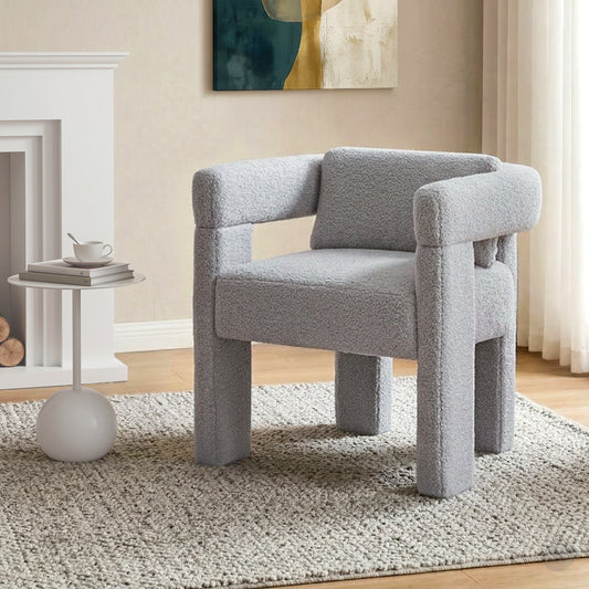 Armchair Accent Chair – Boucle Fabric, Grey