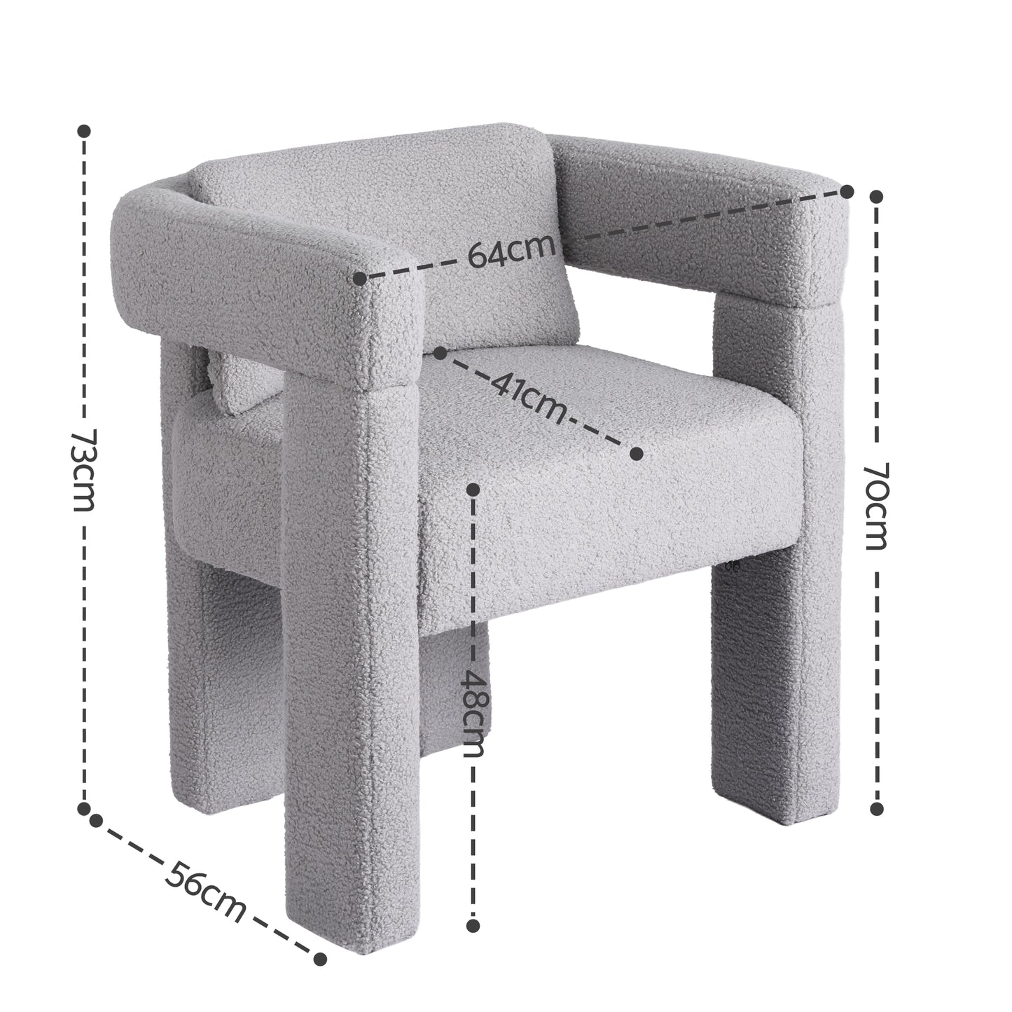 Armchair Accent Chair – Boucle Fabric, Grey