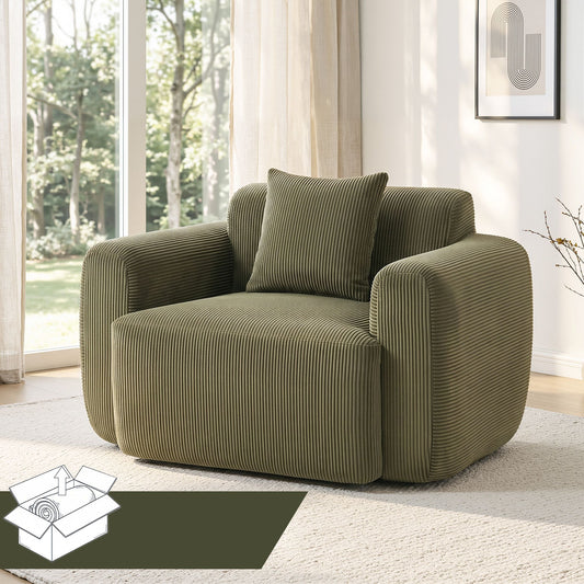 TWSC Compressed Armchair Sofa with Cushion Corduroy No Assembly Green