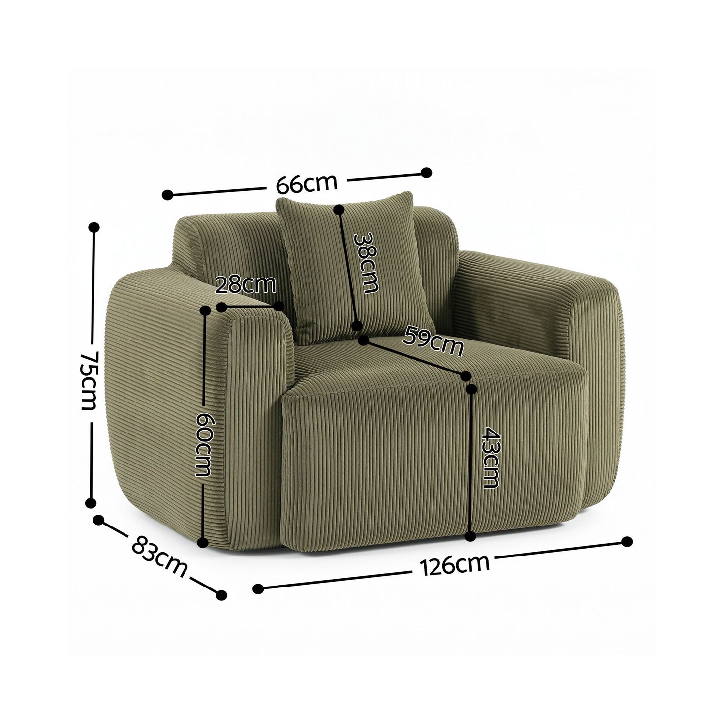 TWSC Compressed Armchair Sofa with Cushion Corduroy No Assembly Green