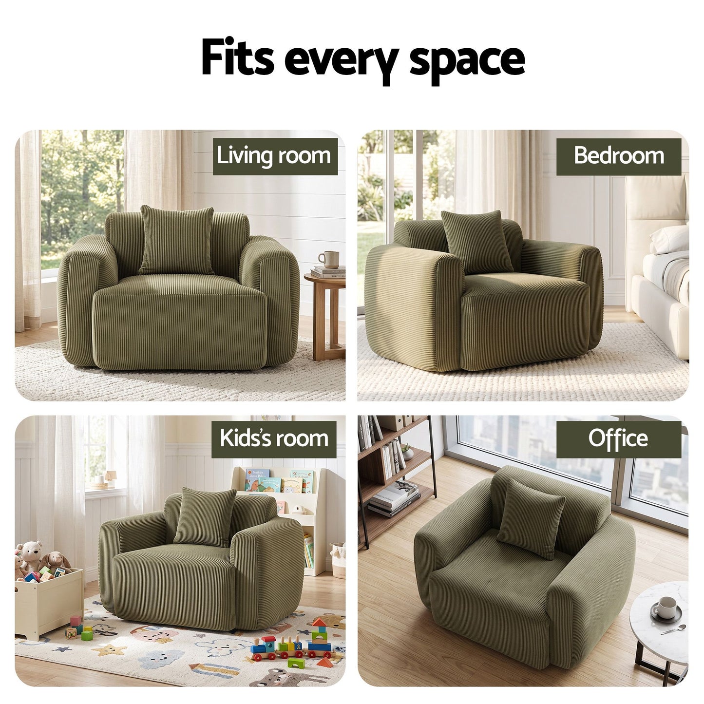 TWSC Compressed Armchair Sofa with Cushion Corduroy No Assembly Green