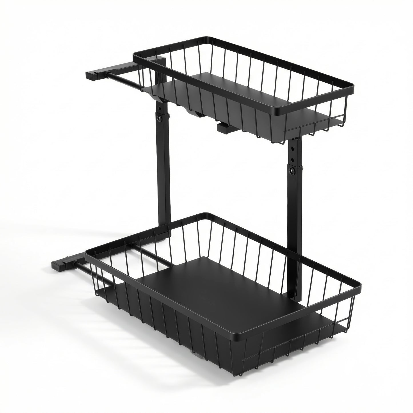 Under Sink Organizer – L-Shape with 2 Slide-Out Drawers, Adjustable Height, Black Steel