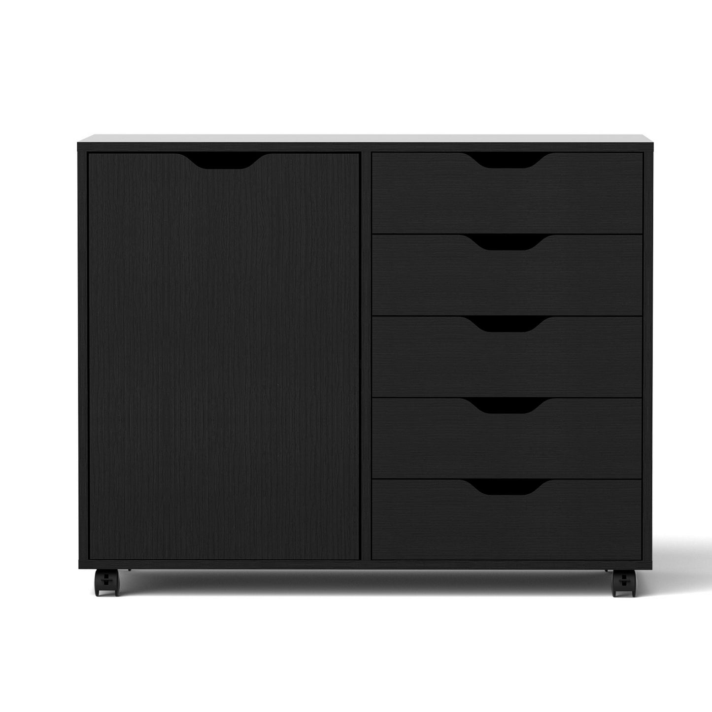 Mobile Filing Cabinet – 5 Drawers with Door, Black Storage Cabinet