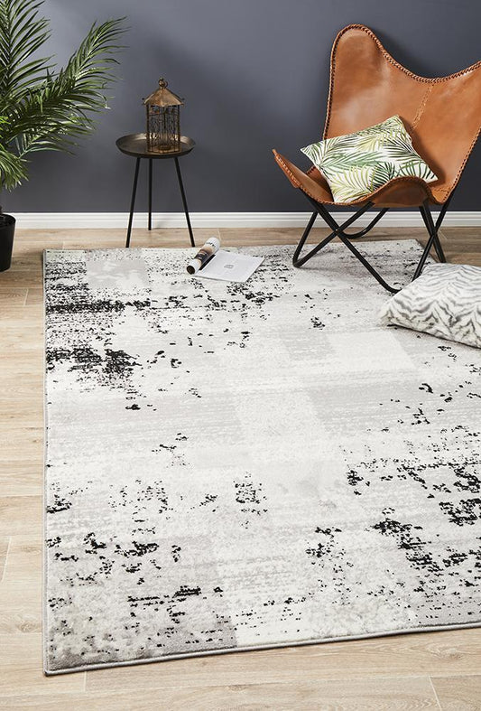 Alicia Modern Distressed Rug Grey Black Silver by Rug Culture