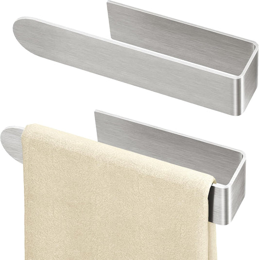 Adhesive Hand Towel Holder, 8 Inch Towel Holder for Bathroom Wall Mounted, Self Adhesive Square Stick on Towel Bar Wall for Kitchen Cabinet RV, (2 Pack)