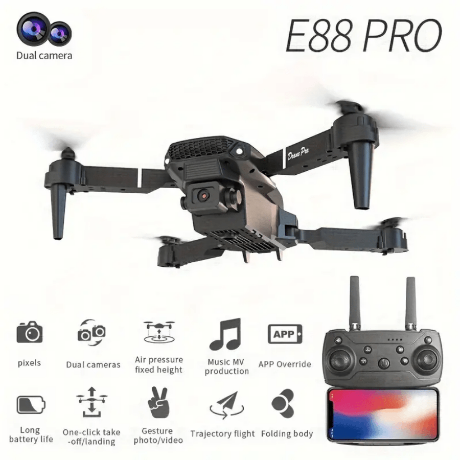 E88 Pro Drone – Gesture Control, Dual HD Cameras, 3-Speed Wind Resistance
