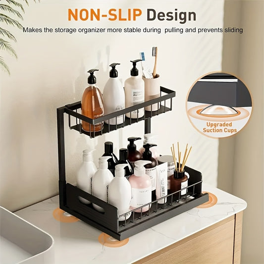 Heavy-Duty Metal Frame Storage Shelf – Honeycomb Grid, Non-Slip Suction Cups, Black