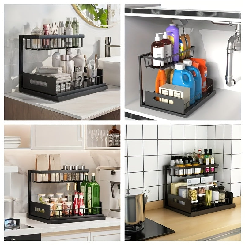 Heavy-Duty Metal Frame Storage Shelf – Honeycomb Grid, Non-Slip Suction Cups, Black