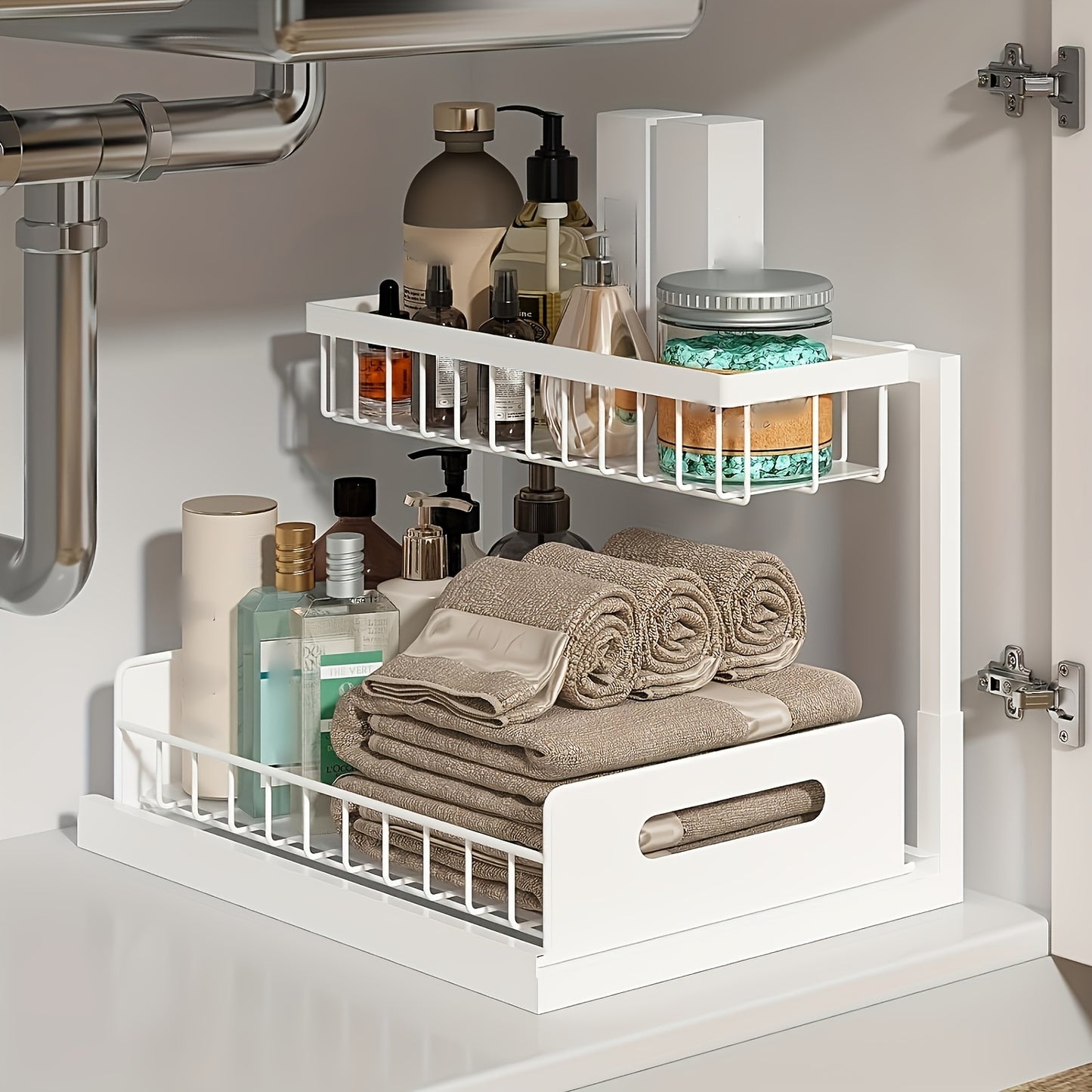 Heavy-Duty Metal Frame Storage Shelf – Honeycomb Grid, Non-Slip Suction Cups, White
