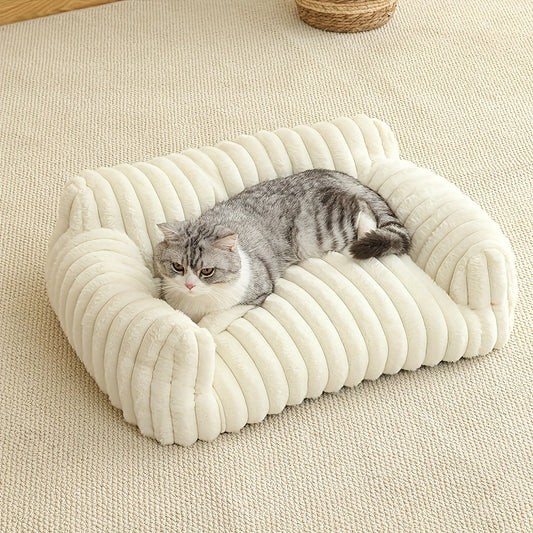 Comfortable Cat Sofa – Soft Plush with Three-Sided Support, White, Suitable for All Sizes