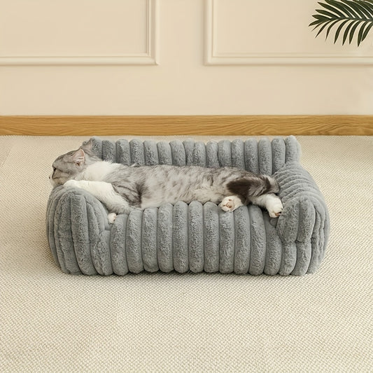Grey Cat Sofa – Soft Plush Bed with Surround Support, Suitable for All Sizes