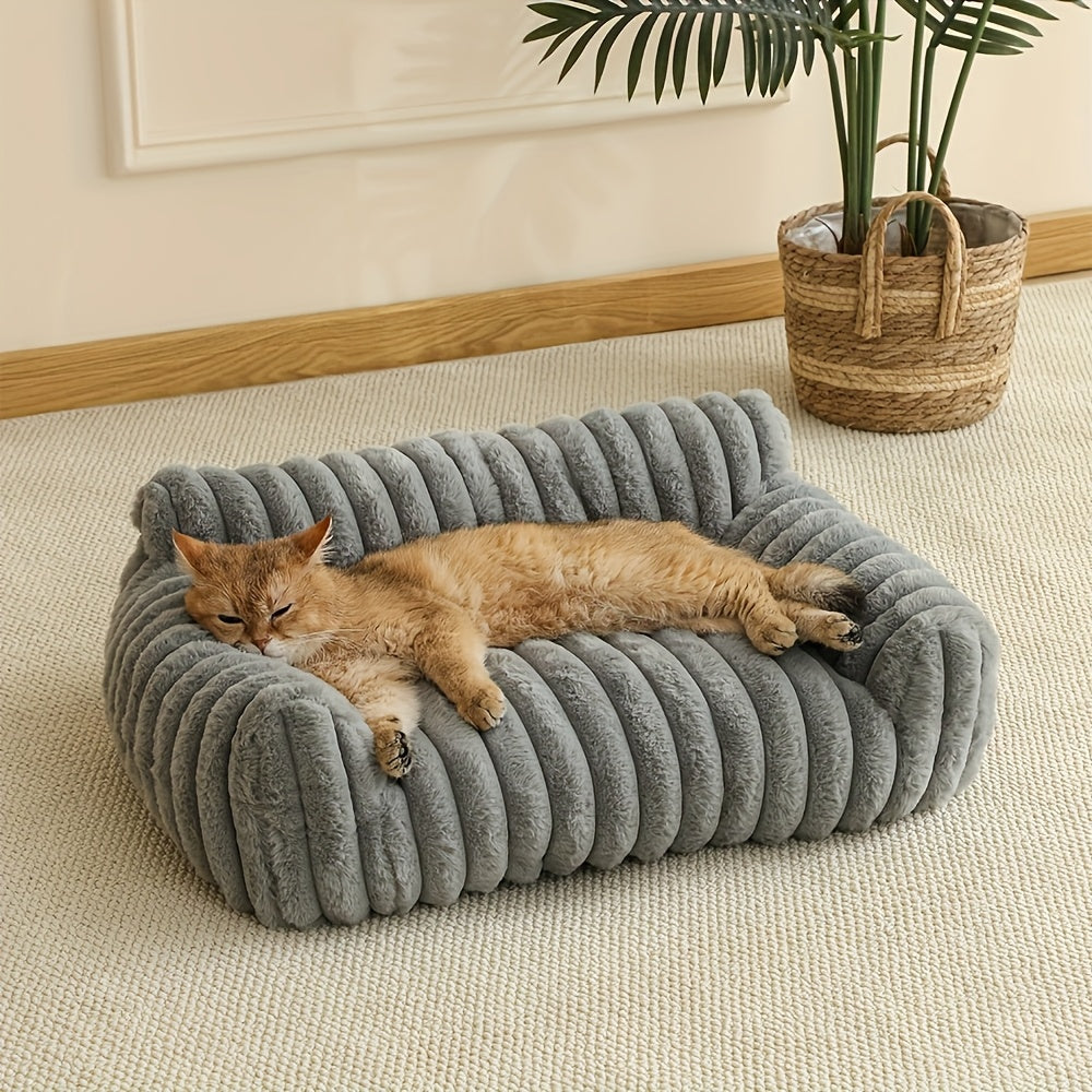 Grey Cat Sofa – Soft Plush Bed with Surround Support, Suitable for All Sizes