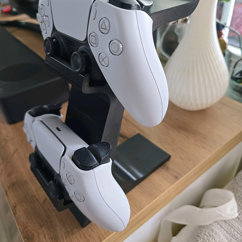 3-in-1 Controller Stand with Headphone Hanger – Black, Non-Charging Organizer for PS5 and Xbox
