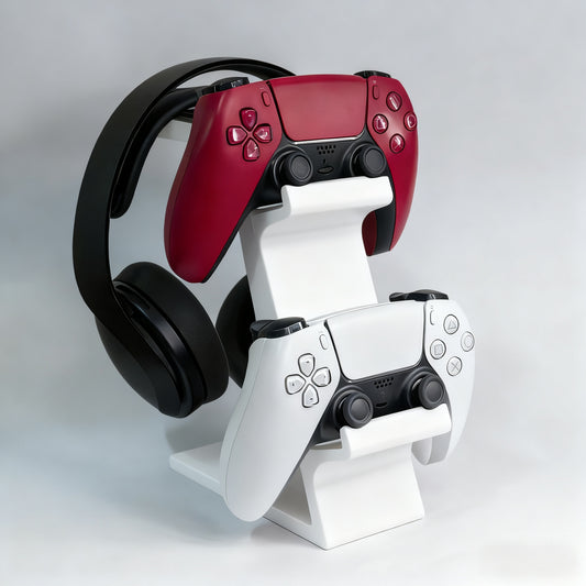 3-in-1 Controller and Headphone Stand – Non-Charging, White Gaming Organizer
