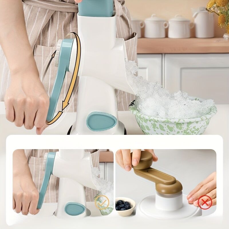 Hand-Crank Ice Crusher – Transparent Ice Box, Compact 23.5cm Design