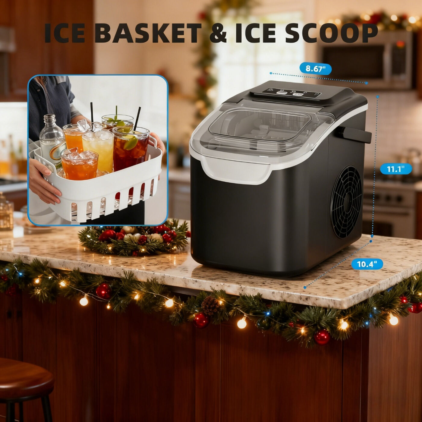 Desktop Ice Maker – Fast 6-Minute Ice, 26 lbs Capacity, Quiet Energy-Saving Design, Black