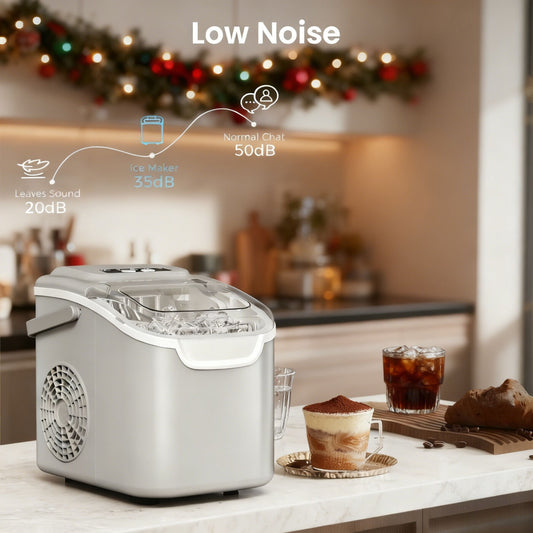Desktop Ice Maker – Fast 6-Minute Ice, 26 lbs Capacity, Energy-Saving, Quiet Operation, Grey