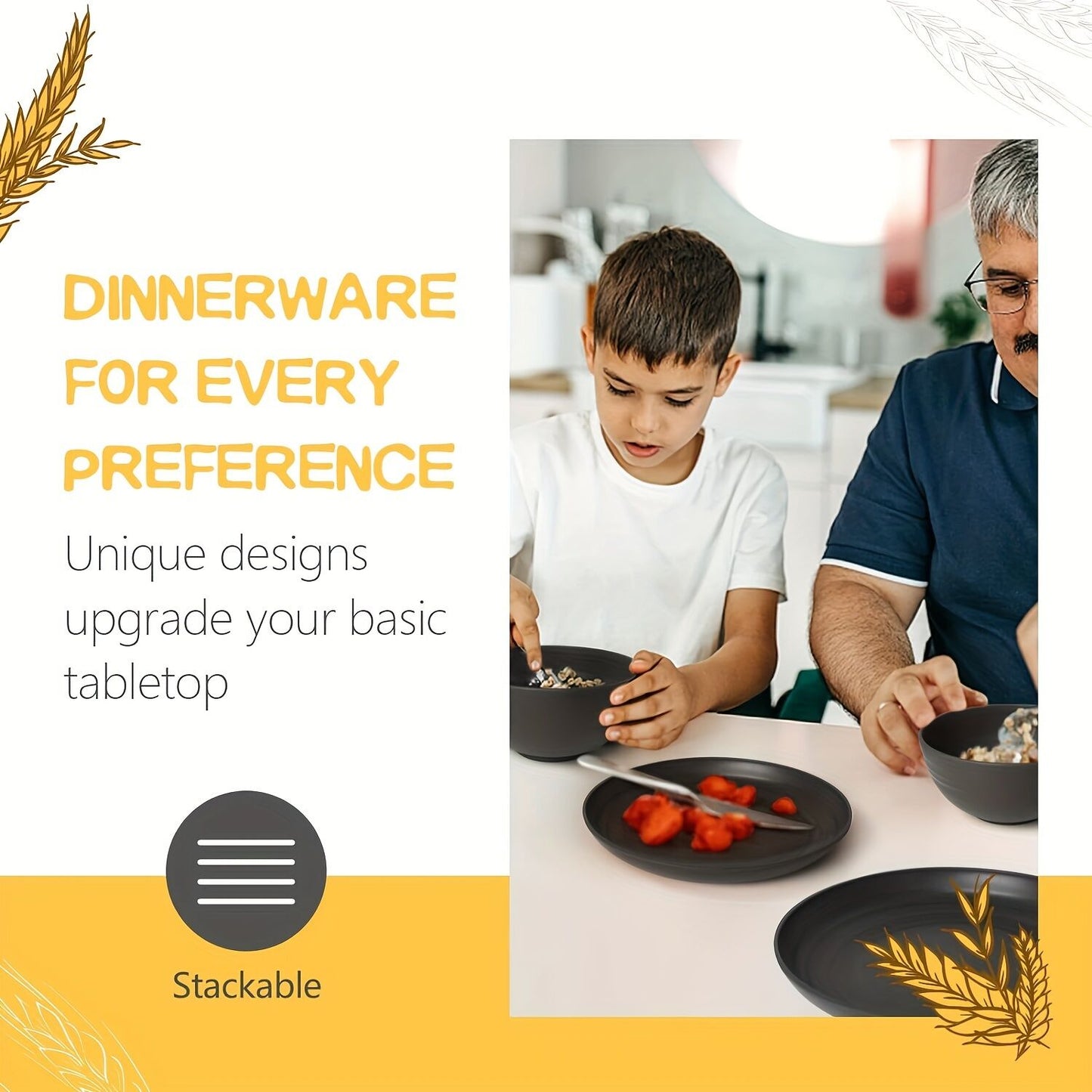Wheat Straw Dinnerware – Stackable Design, Natural Texture