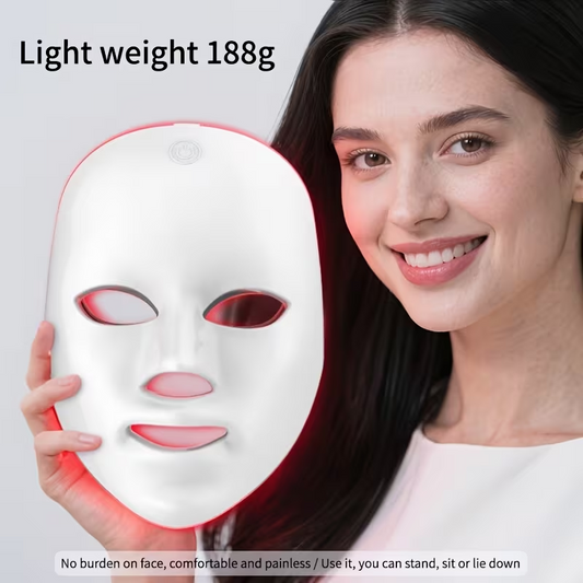 7-Color Facial Light Therapy Mask – Portable USB Device, Light Beige
