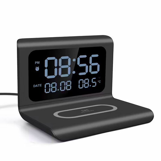 3-in-1 Wireless Charger – Time & Temperature Display with Alarm Clock