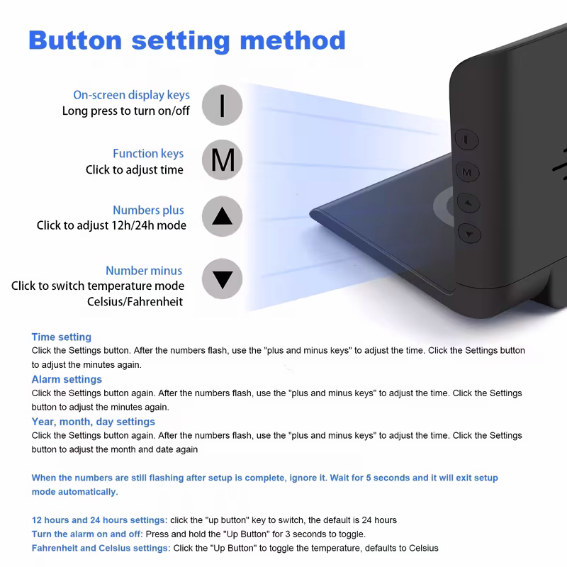 3-in-1 Wireless Charger – Time & Temperature Display with Alarm Clock
