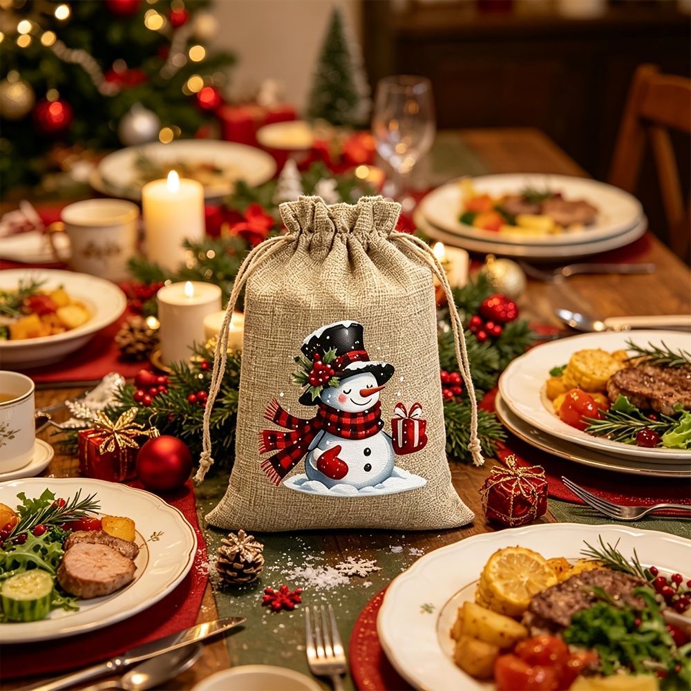 Christmas Gift Bags Linen Gift Bags Drawstring Gift Bags Reusable Gift Bags - Original hemp color - Size 10-15CM