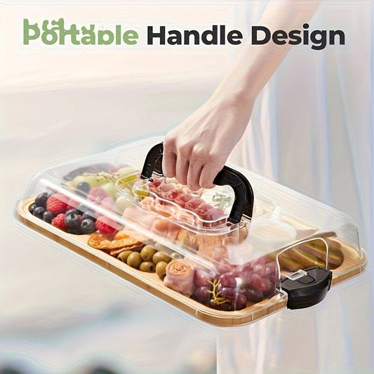 Cheese Tray with Transparent Acrylic Lid – Portable Deli Platter with Snap-On Lid and Cutting Board Back