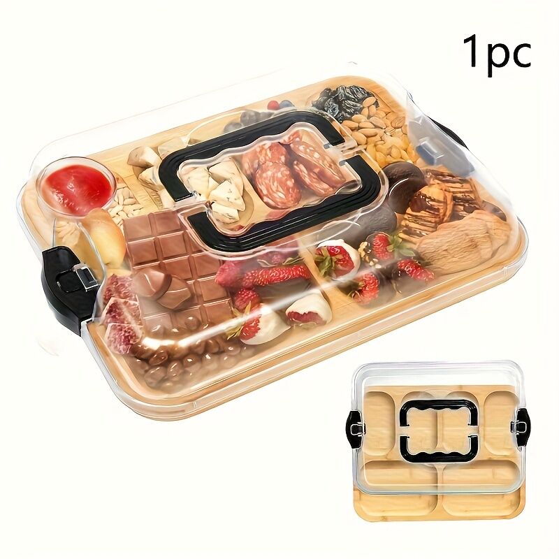 Cheese Tray with Transparent Acrylic Lid – Portable Deli Platter with Snap-On Lid and Cutting Board Back