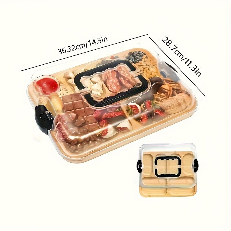 Cheese Tray with Transparent Acrylic Lid – Portable Deli Platter with Snap-On Lid and Cutting Board Back