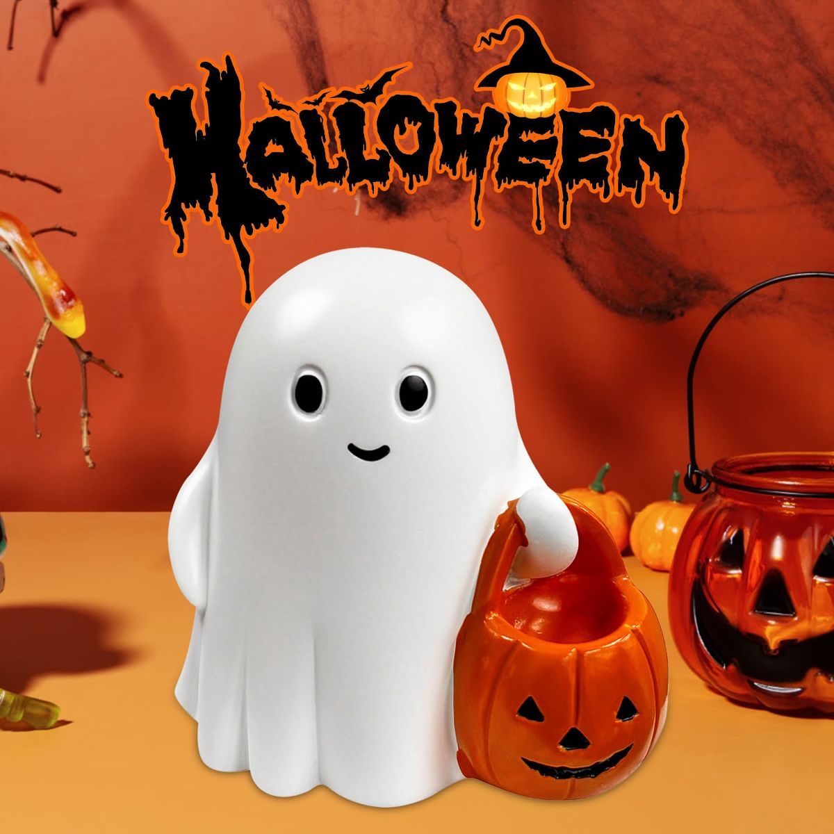 Halloween Ghost Figurine - Pumpkin Ghost, Spooky & Cute Ghost Statue for Home for Gift Party Decor Ghosts Halloween Decorations