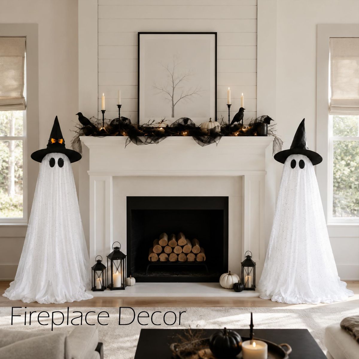 2Packs Halloween Decorations Outdoor,Halloweens Party Decoration Indoor,Spooky Ghost with Remote Control String Lights,Halloween-Ghost Lights for Porches Yards Gardens Lawn
