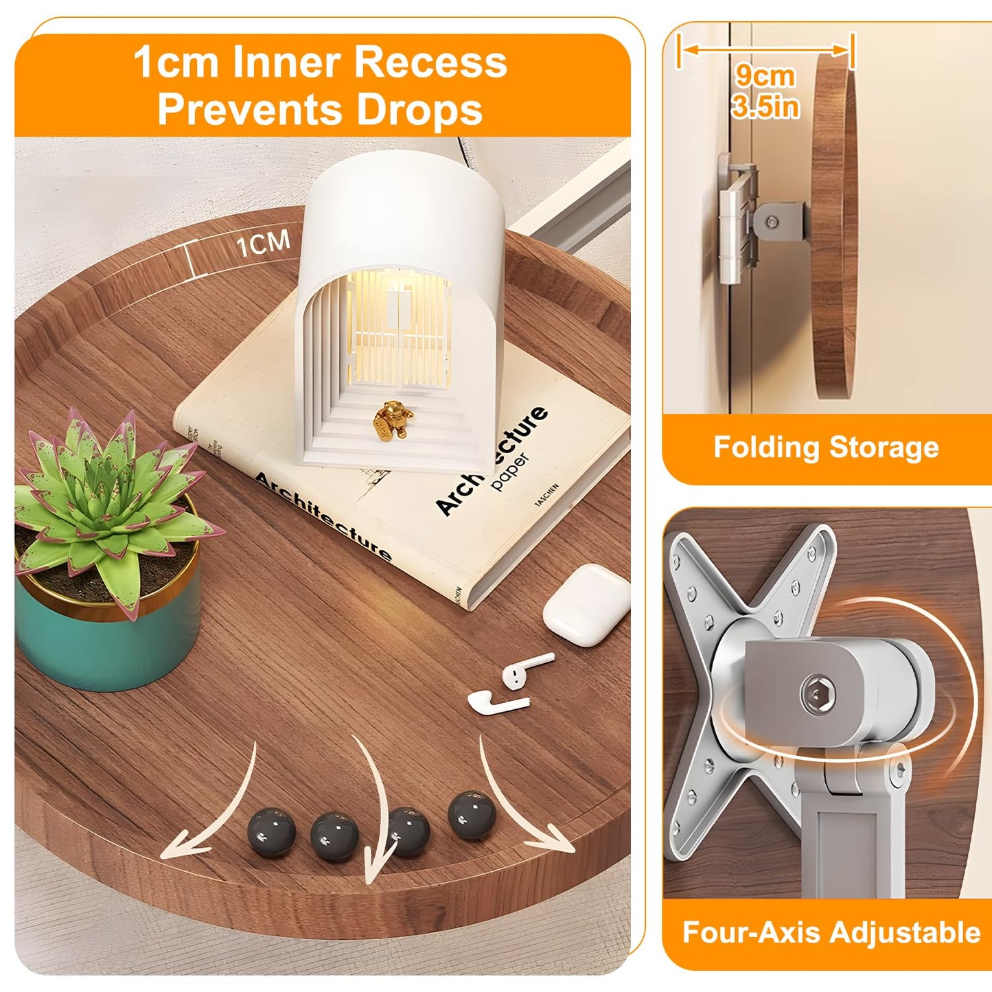 Wall-Mounted Foldable Round Table – Adjustable Telescopic Desk with Aluminum Alloy Support, Original Wood Finish