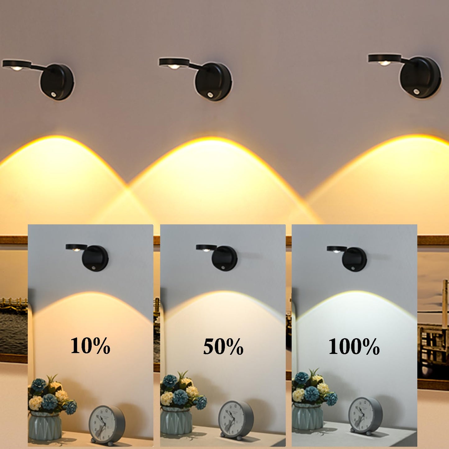 3-Pack Rechargeable LED Wall Spotlights – Wireless Motion Sensor, Remote, 3 Color Temperatures, White