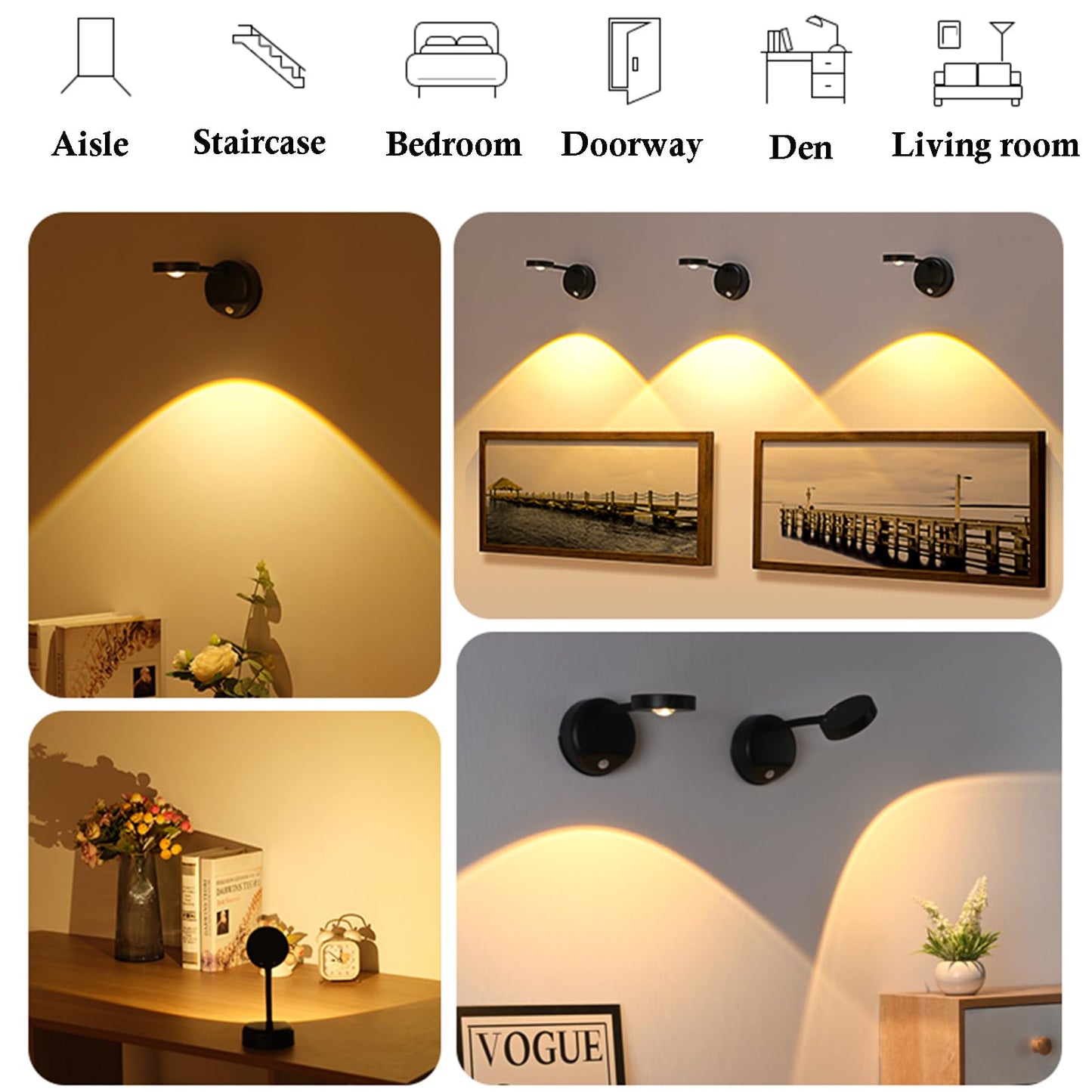 Rechargeable LED Wall Spotlight – Wireless Motion Sensor, Remote, 3 Color Temperatures, Black