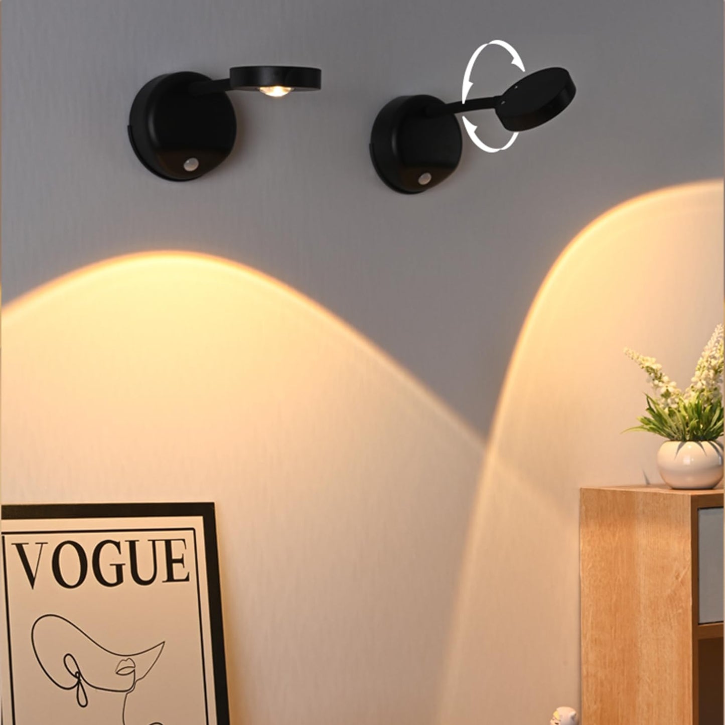 Rechargeable LED Wall Spotlight – Wireless Motion Sensor, Remote, 3 Color Temperatures, Black