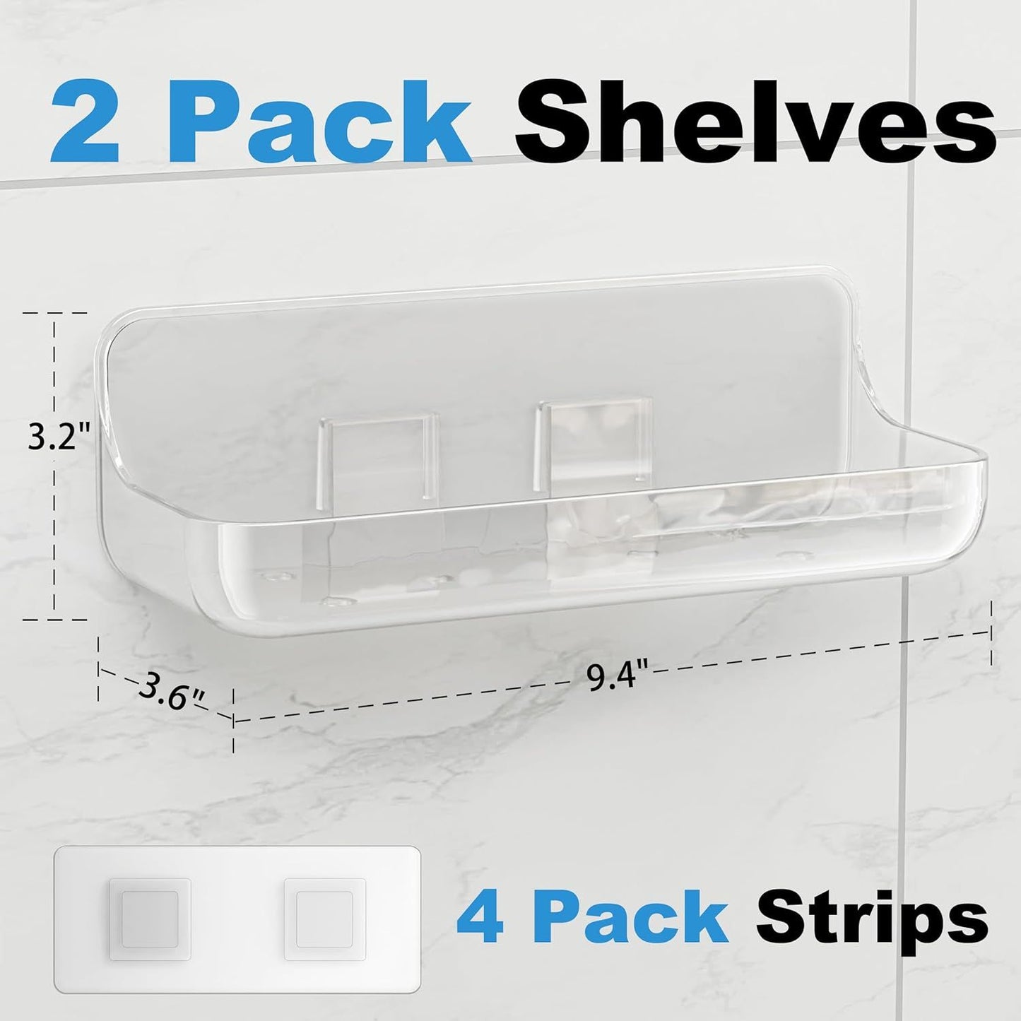 2-Pack Acrylic Adhesive Wall Shelf for Bathroom, Kitchen & Vanity Storage – No Drill, Waterproof with Drainage Holes (Clear)
