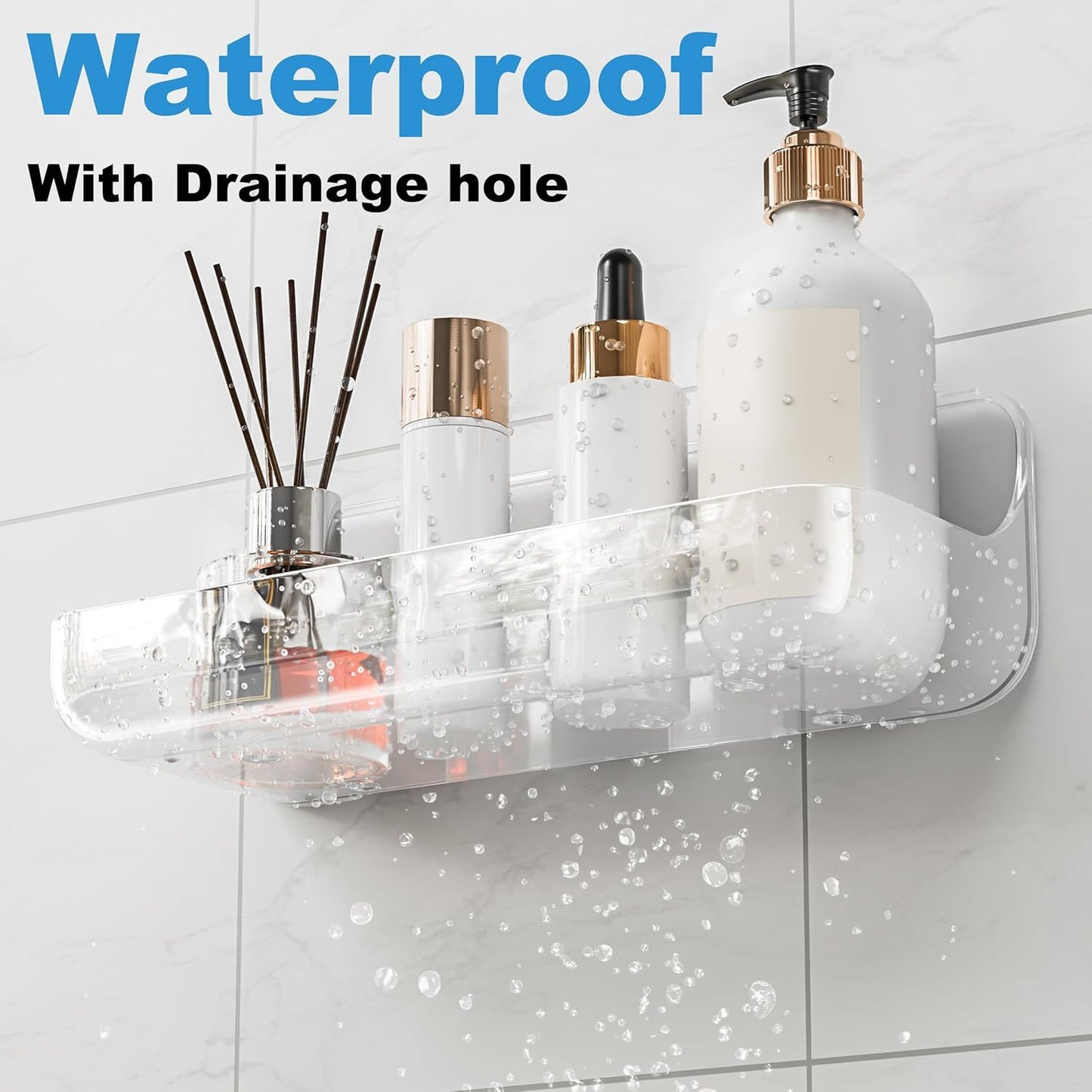 2-Pack Acrylic Adhesive Wall Shelf for Bathroom, Kitchen & Vanity Storage – No Drill, Waterproof with Drainage Holes (Clear)